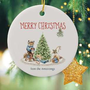 Niedlicher Tiere Wasserfarbe Nostalgische Weihnach Keramik Ornament