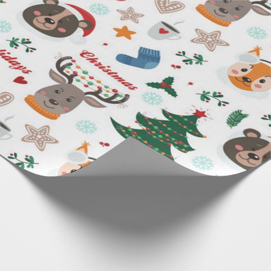 Niedlicher Tiere Weihnachtsmuster Geschenkpapier (Ecke)