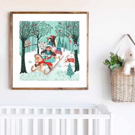 Niedlicher Tiere Winter Wonder Waldmädchen Poster