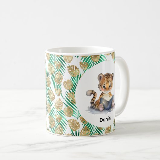 Niedlicher Tiger Buch Kaffeetasse (VorderseiteRechts)