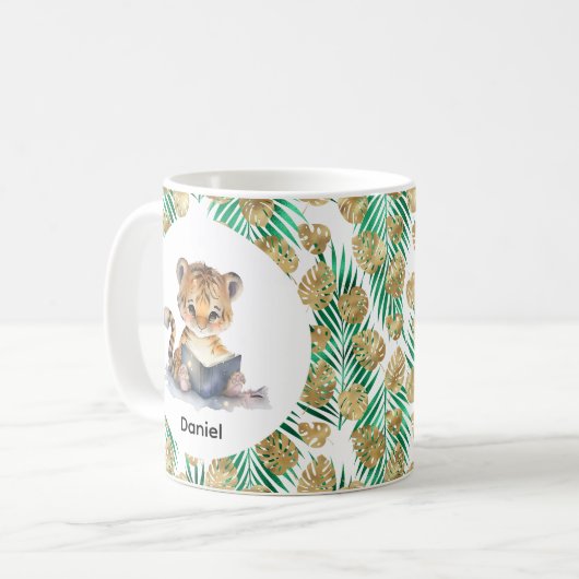 Niedlicher Tiger Buch Kaffeetasse (Vorderseite Links)