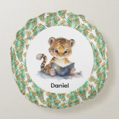 Niedlicher Tiger Buch Rundes Kissen (Rückseite)