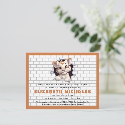 Niedlicher Tiger Cub Peeking Out Einladung Templat (Stehend Vorderseite)