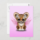 Niedlicher Tiger Cube mit Märchenwings auf Rosa Postkarte (Vorne/Hinten)