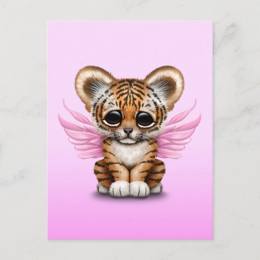 Niedlicher Tiger Cube mit Märchenwings auf Rosa Postkarte (Vorderseite)