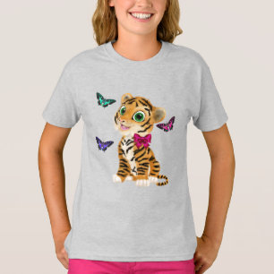Niedlicher Tiger-Cube mit rosafarbenen Bowlen und T-Shirt