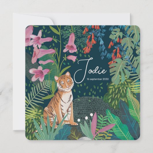 Niedlicher Tiger-Dschungel-Geburtserklärung Dankeskarte (Vorderseite)