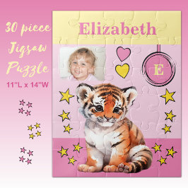 Niedlicher Tiger Foto Name Rosa Gelbe Kinder Puzzle