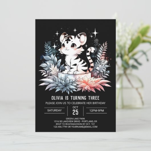 Niedlicher Tiger Geburtstag Einladung (Stehend Vorderseite)