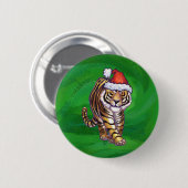 Niedlicher Tiger in der Weihnachtsmannmütze über g Button (Vorne & Hinten)