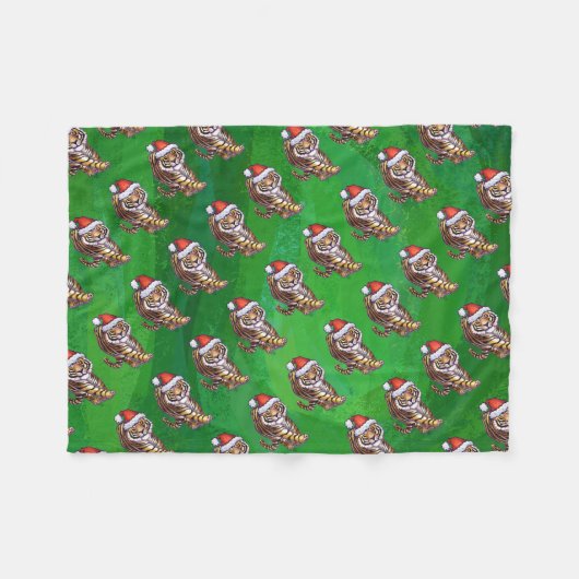 Niedlicher Tiger in der Weihnachtsmannmütze über g Fleecedecke (Vorderseite (Horizontal))