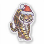 Niedlicher Tiger in einer Weihnachtsmannmütze Aufkleber (Vorderseite)
