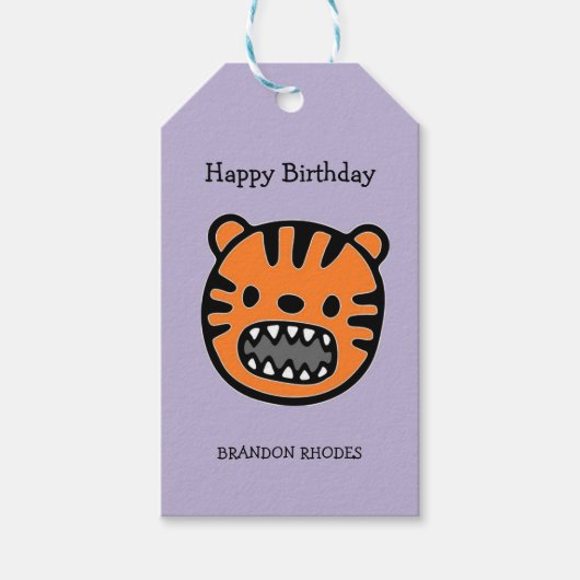 Niedlicher Tiger lila Geschenkanhänger (Vorderseite)
