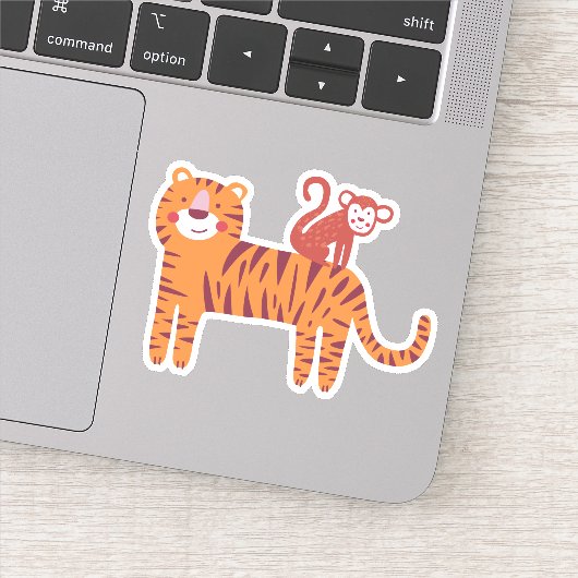 Niedlicher Tiger mit Affe auf dem Notebook Aufkleber (Detail)