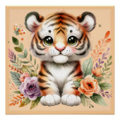 Niedlicher Tiger mit Blüten für Kinder | Poster (Vorderseite)