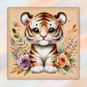Niedlicher Tiger mit Blüten für Kinder | Poster