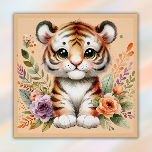Niedlicher Tiger mit Blüten für Kinder | Poster
