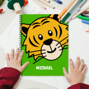 Niedlicher Tigerkopf Monogram, Simple Cartoon Na Notizblock