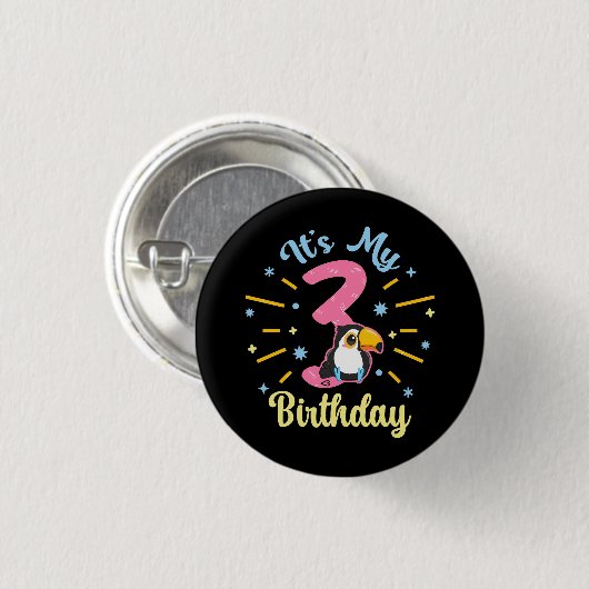 Niedlicher Toucan 3. Geburtstag 3. Geburtstag Mädc Button (Vorne & Hinten)