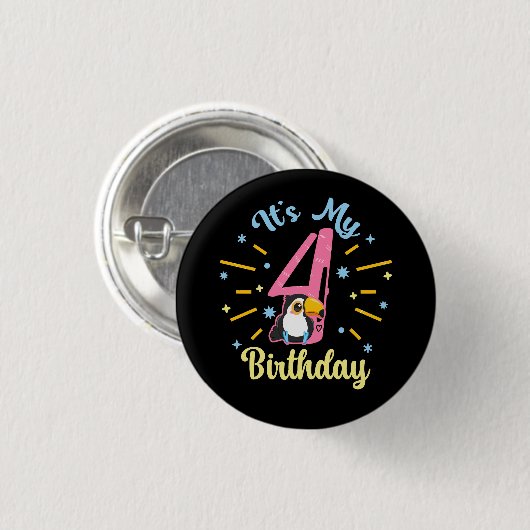 Niedlicher Toucan 4. Geburtstag 4. Geburtstag Mädc Button (Vorne & Hinten)