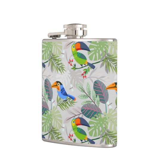 Niedlicher Toucan bird, Everybirdy Pattern, Wasser Flachmann (Links)