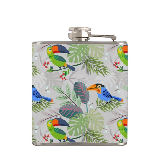 Niedlicher Toucan bird, Everybirdy Pattern, Wasser Flachmann (Rückseite)