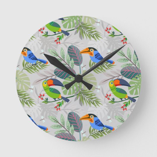 Niedlicher Toucan bird, Everybirdy Pattern, Wasser Runde Wanduhr (Vorderseite)