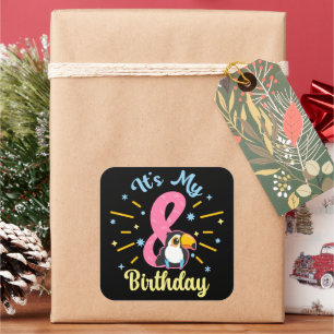 Niedlicher Toukan 8. Geburtstag 8. Geburtstag Mädc Quadratischer Aufkleber