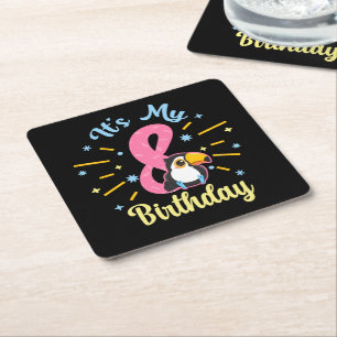 Niedlicher Toukan 8. Geburtstag 8. Geburtstag Mädc Rechteckiger Pappuntersetzer