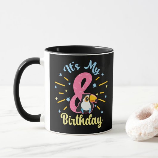 Niedlicher Toukan 8. Geburtstag 8. Geburtstag Mädc Tasse (Mit Donut)
