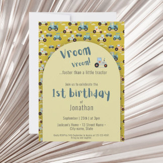Niedlicher Traktor Bauer 1. Geburtstag Einladung