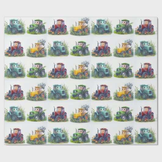 Niedlicher Traktor Geschenkpapier (Flach)