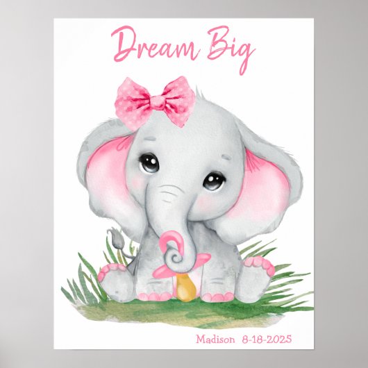 Niedlicher Traum Big Pink Elephant Personalisiert Poster (Vorne)