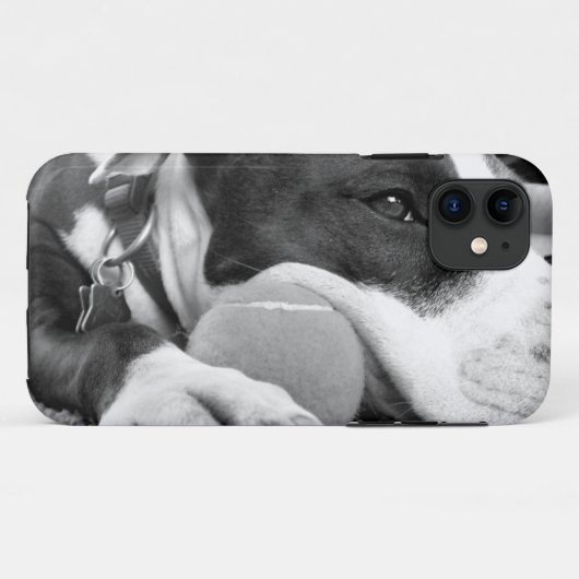 niedlicher, traurig aussehender Pitbulhund Schwarz Case-Mate iPhone Hülle (Rückseite (Horizontal))
