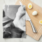 niedlicher, traurig aussehender Pitbulhund Schwarz Geschirrtuch (Viertel Falte)