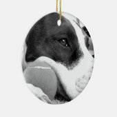 niedlicher, traurig aussehender Pitbulhund Schwarz Keramik Ornament (Rechts)