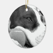 niedlicher, traurig aussehender Pitbulhund Schwarz Keramik Ornament (Links)