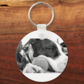 niedlicher, traurig aussehender Pitbulhund Schwarz Schlüsselanhänger (Vorderseite)