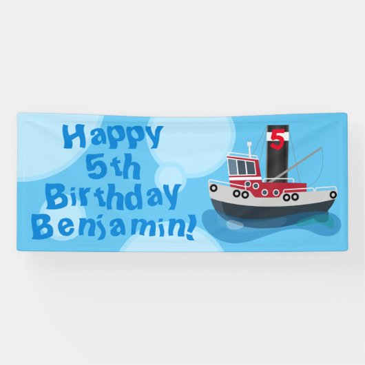 Niedlicher Trawler Cartoon Geburtstag Banner (Horizontal)