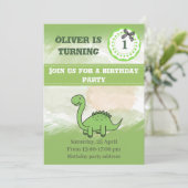 Niedlicher trendiger Aquarell lustiger Dinosaurier Einladung (Stehend Vorderseite)