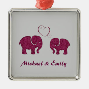 Niedlicher trendiger Elefant in Liebe personalisie Silbernes Ornament