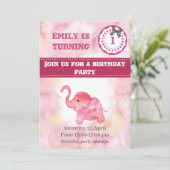 Niedlicher trendiger, mädchenhafter Elefant zum Ge Einladung (Stehend Vorderseite)