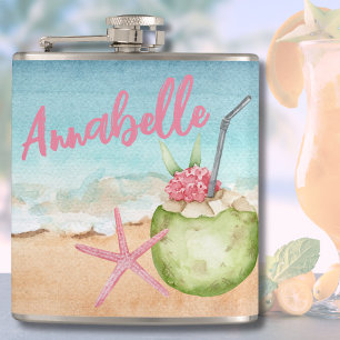 Niedlicher trendiger Name Beach Cocktail Tropisch Flachmann
