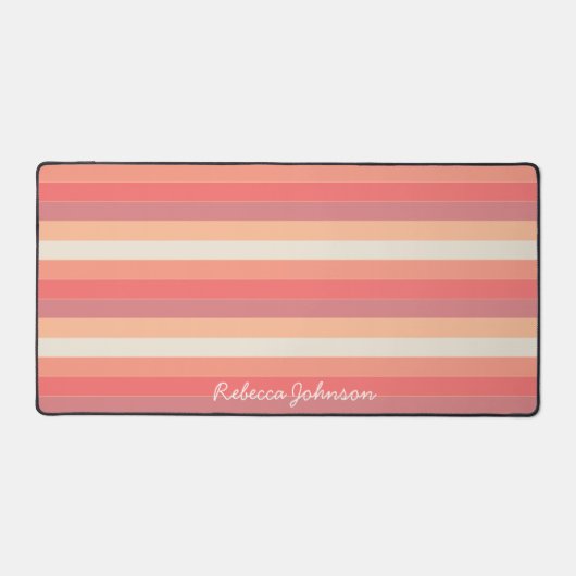 Niedlicher, trendiger Pfirsichpfirsichrosa Streife Schreibtischunterlage (Vorderseite)