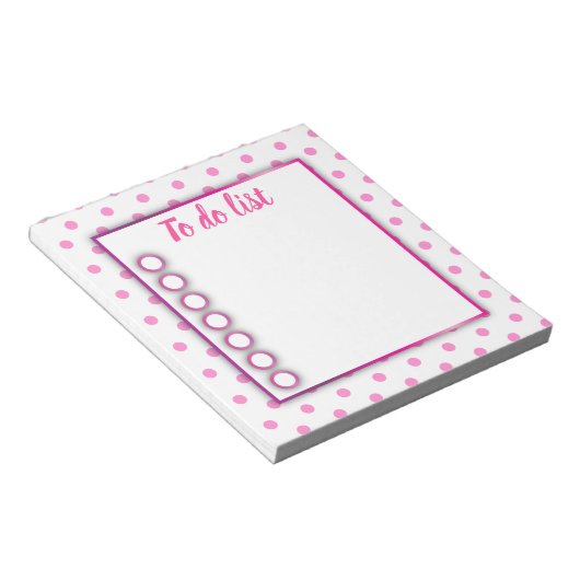 Niedlicher Trendrosa und weißer Polka Dot zu erled Notizblock (angewinkelt)