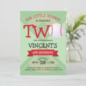 Niedlicher Trendy Baseball Pitch & Ribbon 2. Gebur Einladung (Stehend Vorderseite)