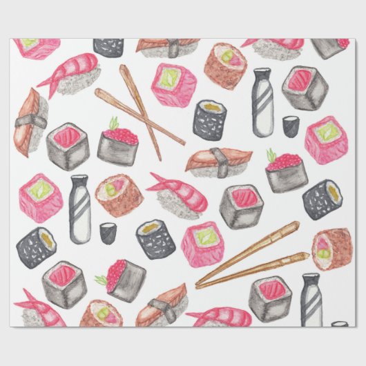 Niedlicher Trendy Watercolor-Sushi-Grund und Geschenkpapier (Flach)