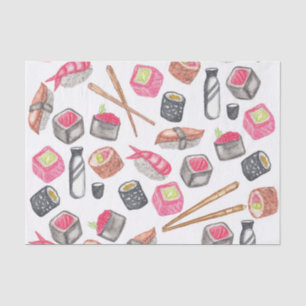Niedlicher Trendy Watercolor-Sushi-Grund und Seidenpapier
