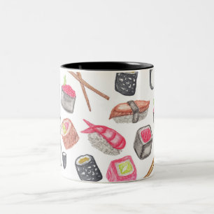 Niedlicher Trendy Watercolor-Sushi-Grund und Zweifarbige Tasse