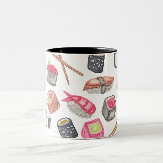 Niedlicher Trendy Watercolor-Sushi-Grund und Zweifarbige Tasse (Mittel)